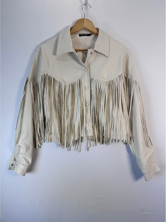 Nasty Gal Jackets & Blazers - Nasty Gal Faux Leather Fringe Western Shacket Cream Boho Cowgirl Women’s M